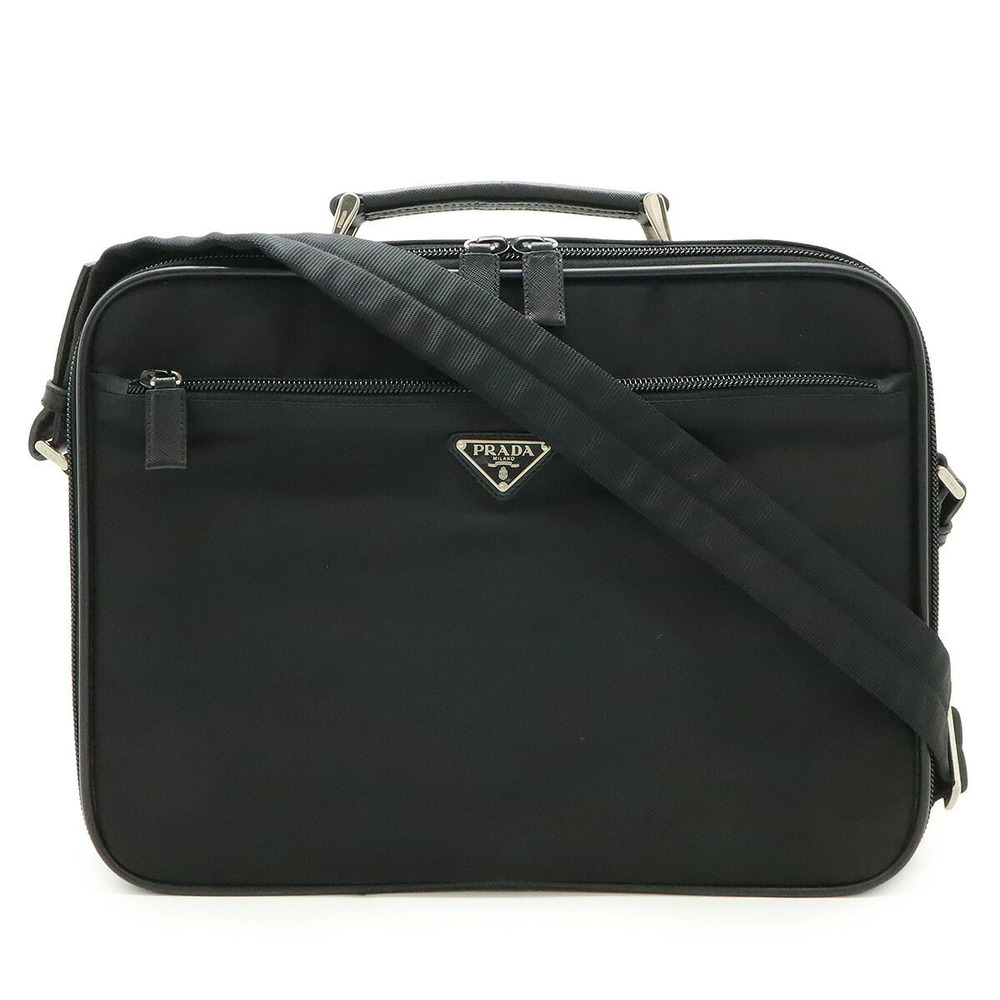 Prada Triangle Business Bag Briefcase PC Case Shoulder NERO Black